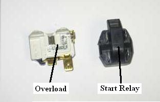 compressor overload and relay on bench